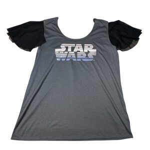 DIsney Star Wars Shirt Gray With Black Lace Flouncy Sleeves Ladies-XL